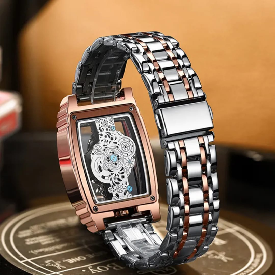 Brand Square Luxury Men Gold Tourbillon Skeleton Analog Quartz Wrist Watches for Men Wholesale